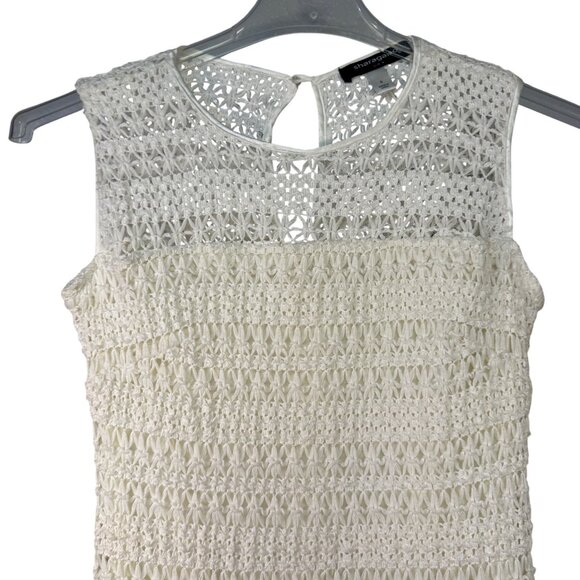 Sharagano Sleeveless Ivory Crochet Shift Dress Size 6 - Picture 2 of 6